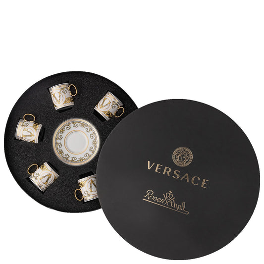 Versace Virtus Gala White – Set of 6 Espresso Cups &amp; Saucers (Gift Boxed)