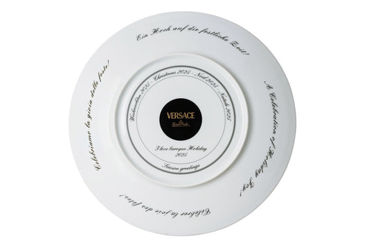 Versace decorative plate with text on a white background