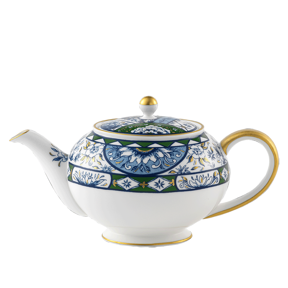 Royal Crown Derby Victorias Garden Blue and Green Teapot (1000ml) – official product image