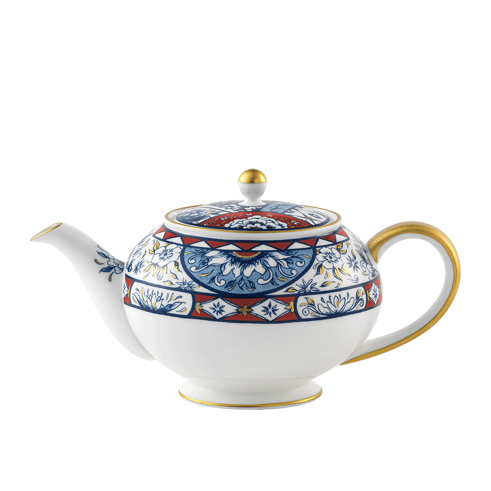 Royal Crown Derby Victorias Garden Blue and Red Teapot (1000ml) – official product image