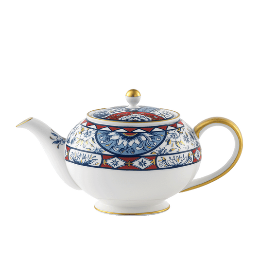Royal Crown Derby Victorias Garden Blue and Red Teapot (1000ml) – official product image