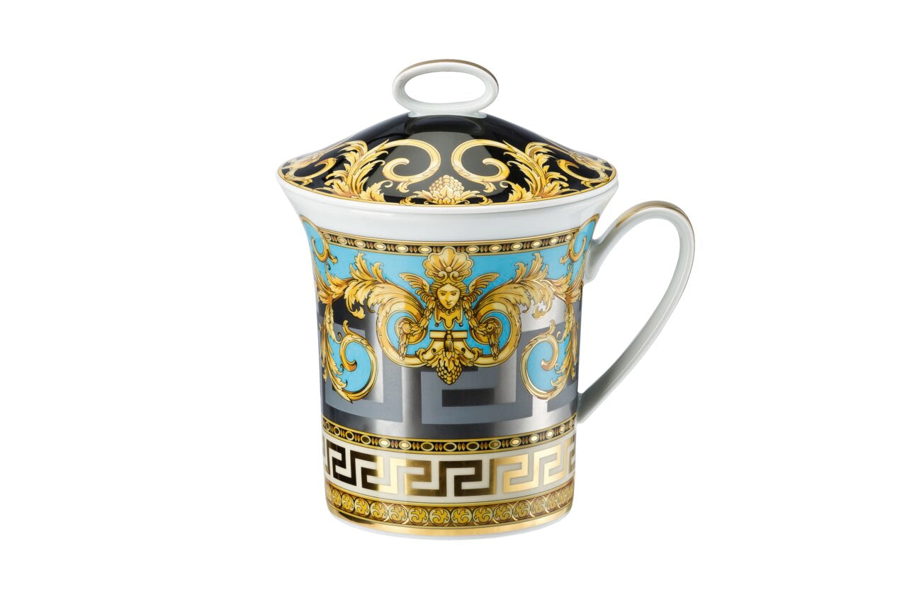 Versace Prestige Gala Bleu Mug with handle – with lid front view